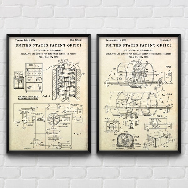 Medical Wall Art: MRI Machine Patent Posters, Radiology Inventions, X-Ray Tech Radiologist Gift, Hospital Decor, Set Of 2 Prints