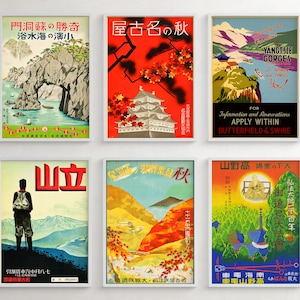 Arte mural chino, pósteres de viajes vintage, decoración retro china, juego de 6 láminas