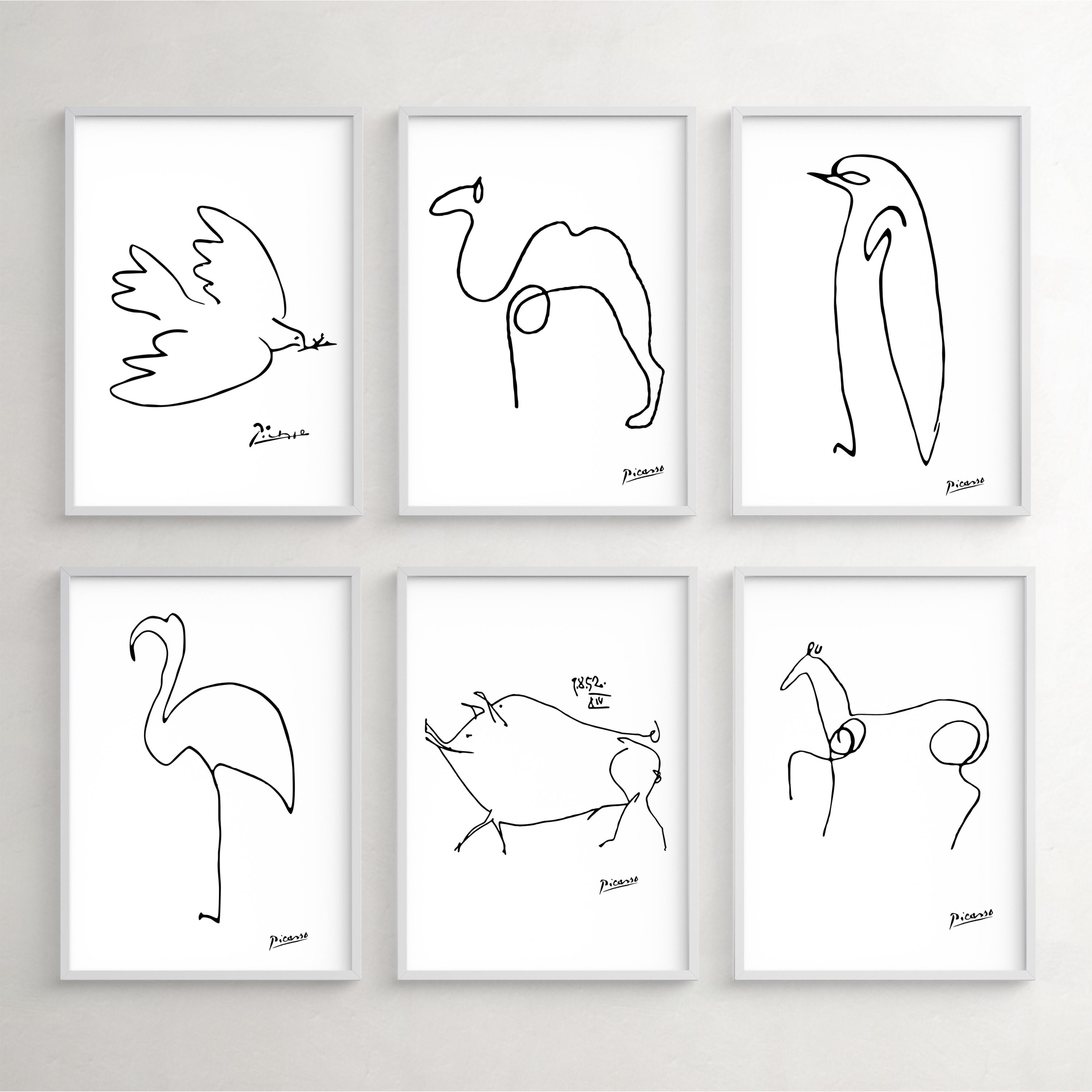 Minimalist Wall Art, Picasso Animals Sketch Line Art Drawing