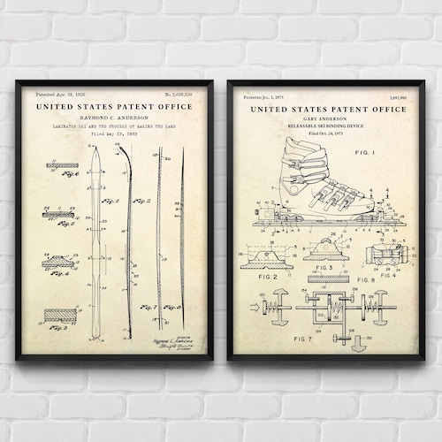 Skis & Ski Boots Patent Posters, Winter Sports Blueprint, Skier Gift, Vintage Decor