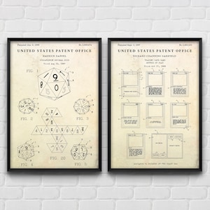 MTG Wall Art: 20 Sided Dice & Trading Card Game Patent Posters, Magic Player Gift, Nerd Geeky DnD Decor, Set Of 2 Prints