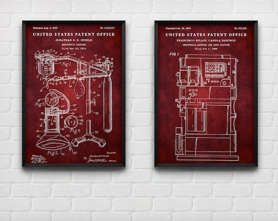 Anesthesia Machine Evolution Patent Wall Art, Anaesthetic Machine