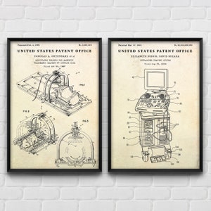 MRI & Ultraschall Patent Wandkunst, Medizinische Bildgebung Diagnosis Inventions Blueprint Poster, Krankenhaus Dekor, Arzt Geschenk, 2er-Set Drucke