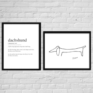Dachshund Definition Wall Art, Picasso Lump Drawing Posters, Dachshund Gift, Modern Decor, Set Of 2 Prints