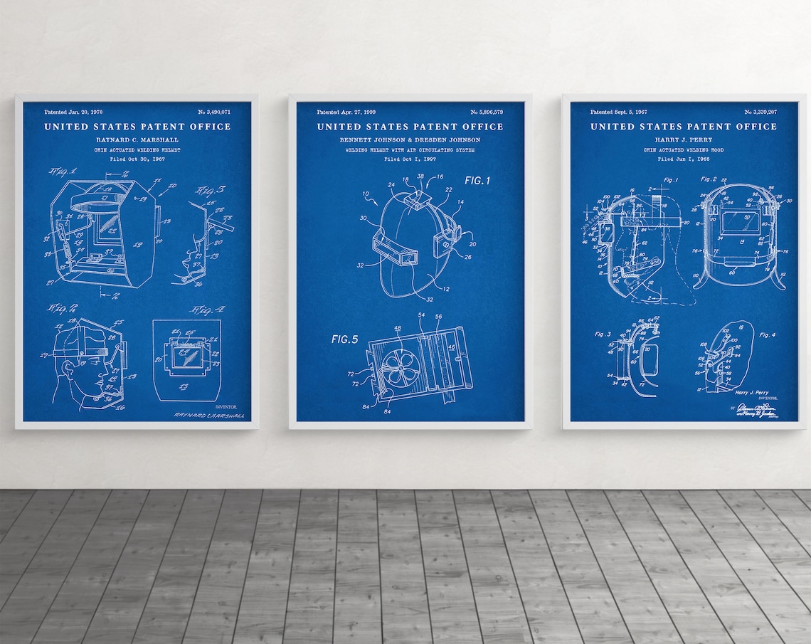 Welding Hood Wall Art, Welders Helmet Patent Poster, Blueprint Drawing ...