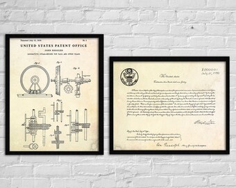 First US Patent Blueprint Art Print Set, Historical Inventions Posters