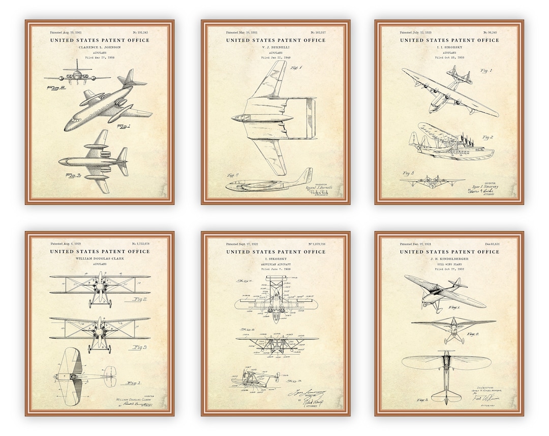 Aircraft Blueprint Wall Art, Aviation Decor, Vintage Airplane Patent ...