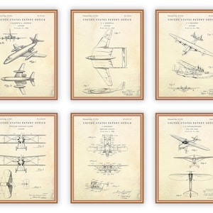 Arte murale con progetti di aeromobili, decorazioni per l&#39;aviazione, poster di brevetti di aeroplani d&#39;epoca, regalo per piloti, set di 6 stampe