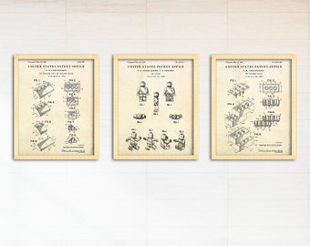 Patenttekeningen van het bouwblokkenspel (set van 3)