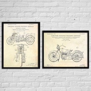Motorcycle Vintage Patent Wall Art, Motorbike Inventions Blueprint Poster, Garage Bike Decor, Biker Gift, Set Of 2 Prints