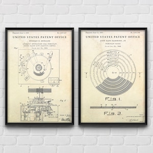 DJ Wall Art, Vinyl Turntable Patent Art Prints, Invention Blueprint, Audiophile, DJ Gift, Music Vintage Decor, Set Of 2 Posters