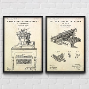Typewriter Antique Patent Wall Art, Qwerty Invention Blueprint Poster, Lawyer Gift, Office Vintage Decor, Set Of 2 Prints