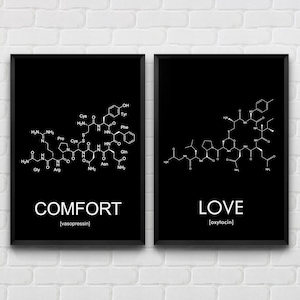 Vasopressin & Oxytocin Posters, Molecule Wall Art, Love, Comfort Sign, Science Decor, Gift Idea, Set Of 2 Prints