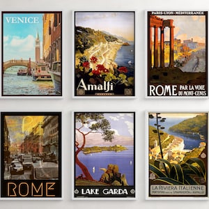 Italy Wall Art, Vintage Travel Posters, Retro Italian Decor, Set Of 6 Prints