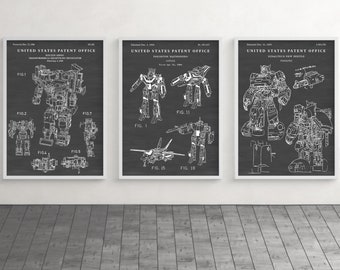 Autobots Patent Wall Art, Kids Room Decor, Sci-Fi Blueprint Poster, Set Of 3 Prints