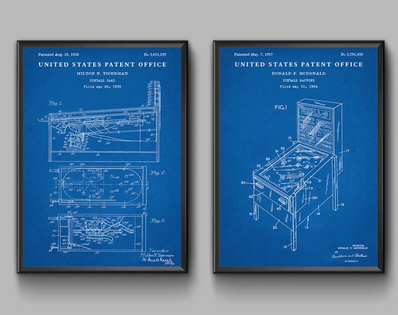 Pinball Wall Art, Pinball Machine Patent Prints, Invention Blueprint ...