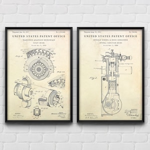 Auto-Wandkunst: Rotationsmotor & Verbrennungsmotor Patent Poster, Blaupause Garage Dekor, Auto Mechaniker Geschenk, 2er Set Drucke