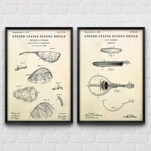Mandolin Patent Posters, Bluegrass & Country Music Wall Art, Vintage Decor, Set Of 2 Prints