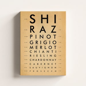 Wine Types Zeichen: Shiraz Eye Chart Print, Bar Wandkunst, Wein Liebhaber Spaß Geschenk, Alkohol Poster, gewickelter Leinwand, fertig zum Aufhängen