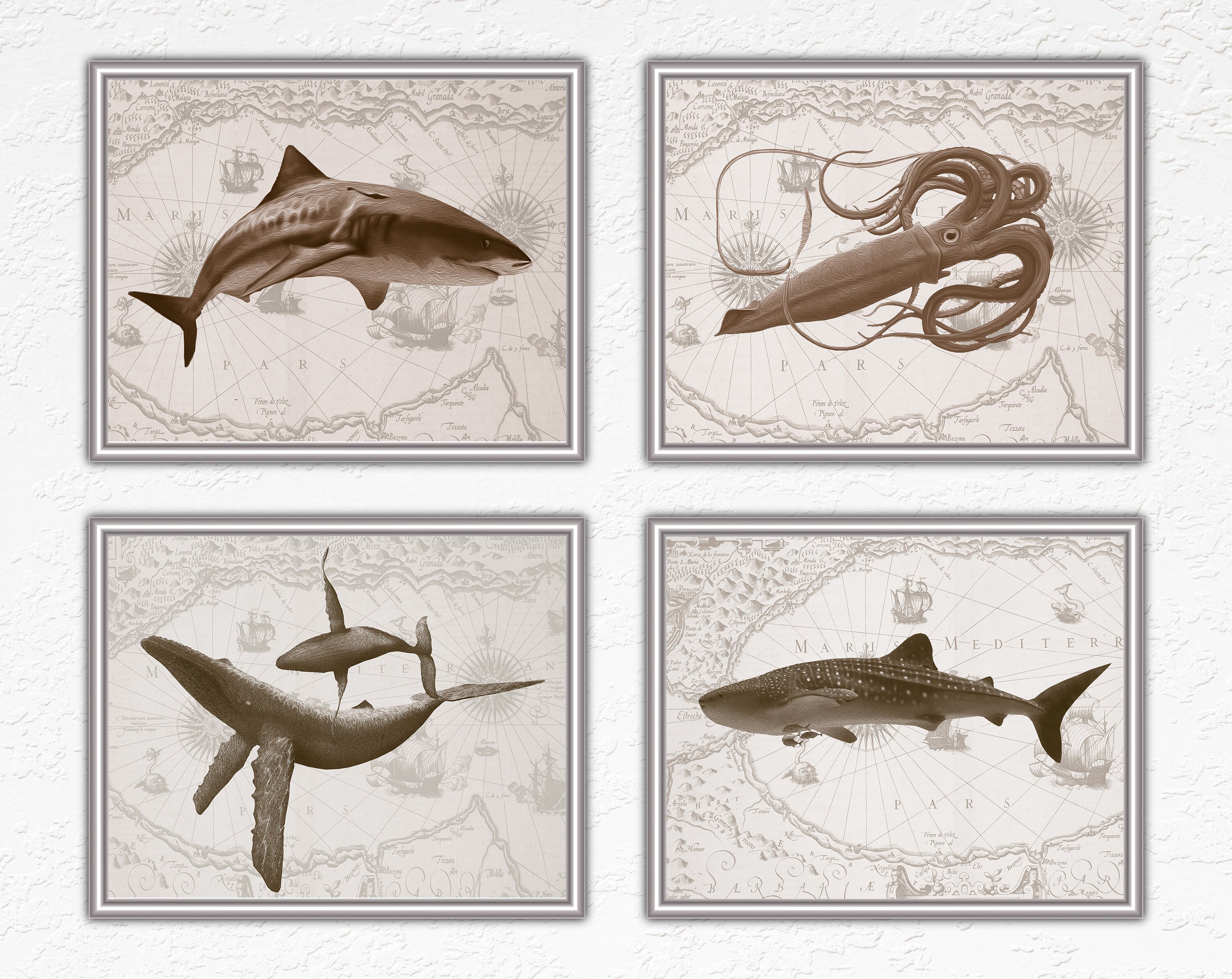 Sea Animals Wall Art Vintage Nautical Decor Ocean Animals - Etsy Sea Animals Wall Art Vintage Nautical Decor Ocean Animals - Etsy