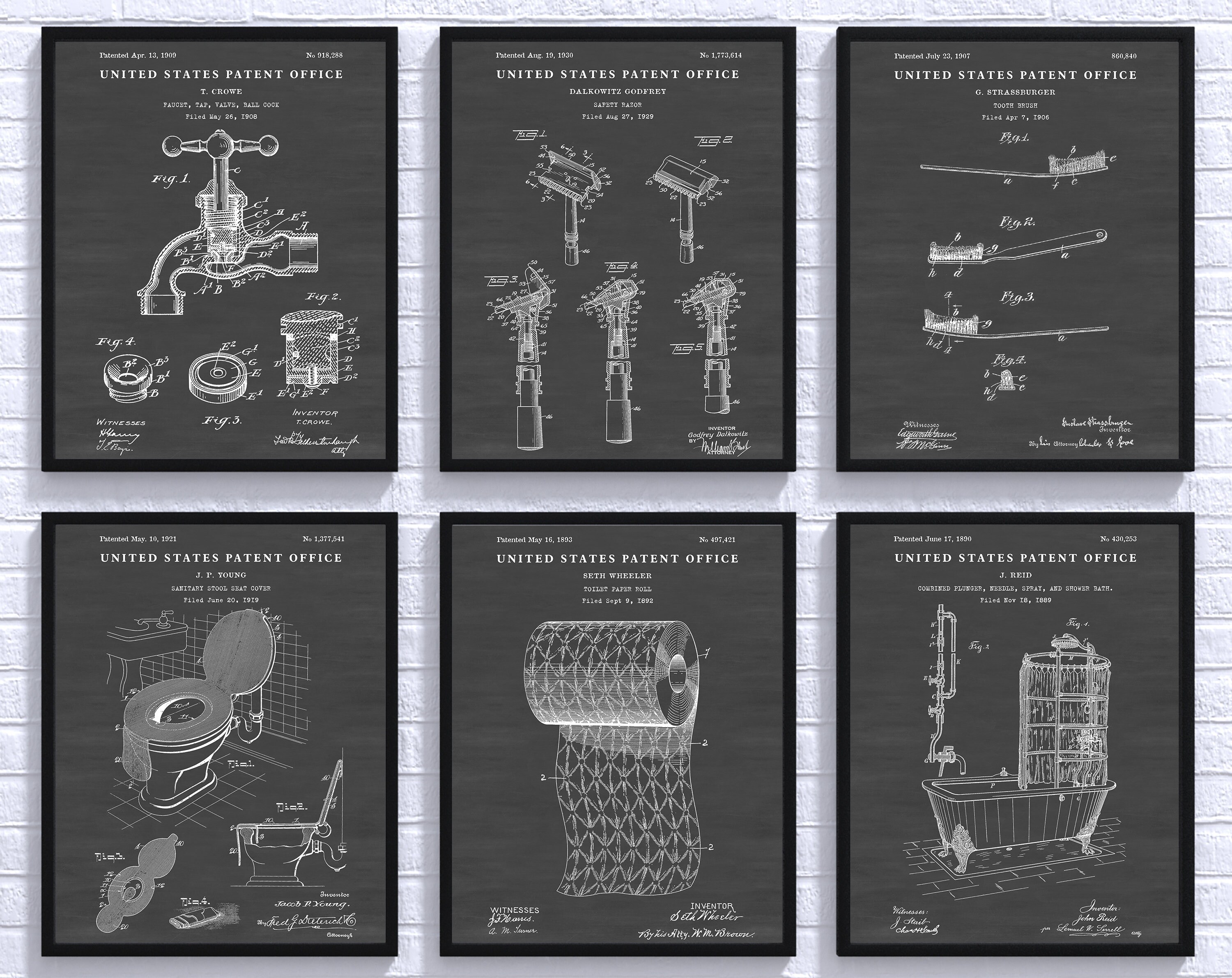 Bathroom Wall Art, Toilet Decor, Vintage Patent Posters, Set of 6 ...