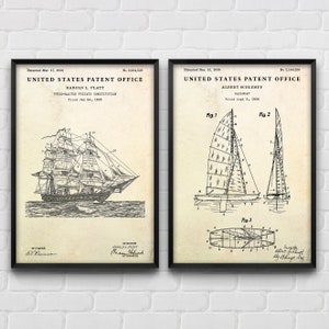Sailboat Patent Wall Art, Sailing Ship Inventions, Blueprint Poster, Boating Gift, Nautical Vintage Decor, Sailor Gift, Set Of 2 Prints