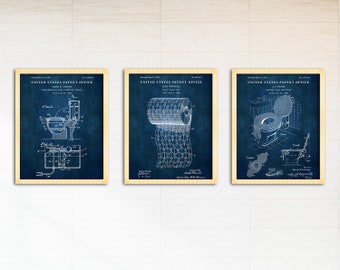 Set of 3 Toilet Patent Prints, Bathroom Wall Art, Vintage WC Decor, Restroom Posters