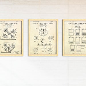 Niet-bestaande poster, fantasykaarten bordspel RPG dobbelstenen vintage patent kunst aan de muur, Dungeon Master, MTG Geek Gift, D&D blauwdruk decor, set van 3 prints