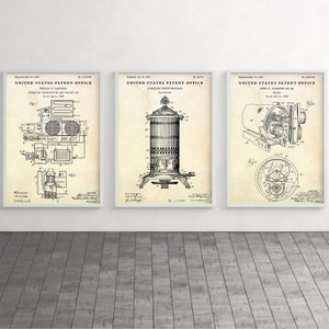 HVAC Tech Gift: Air Conditioner, Gas Heater & Boiler Patent Poster, Vintage Home Decor, Inventions Blueprint Wall Art, Set Of 3 Prints