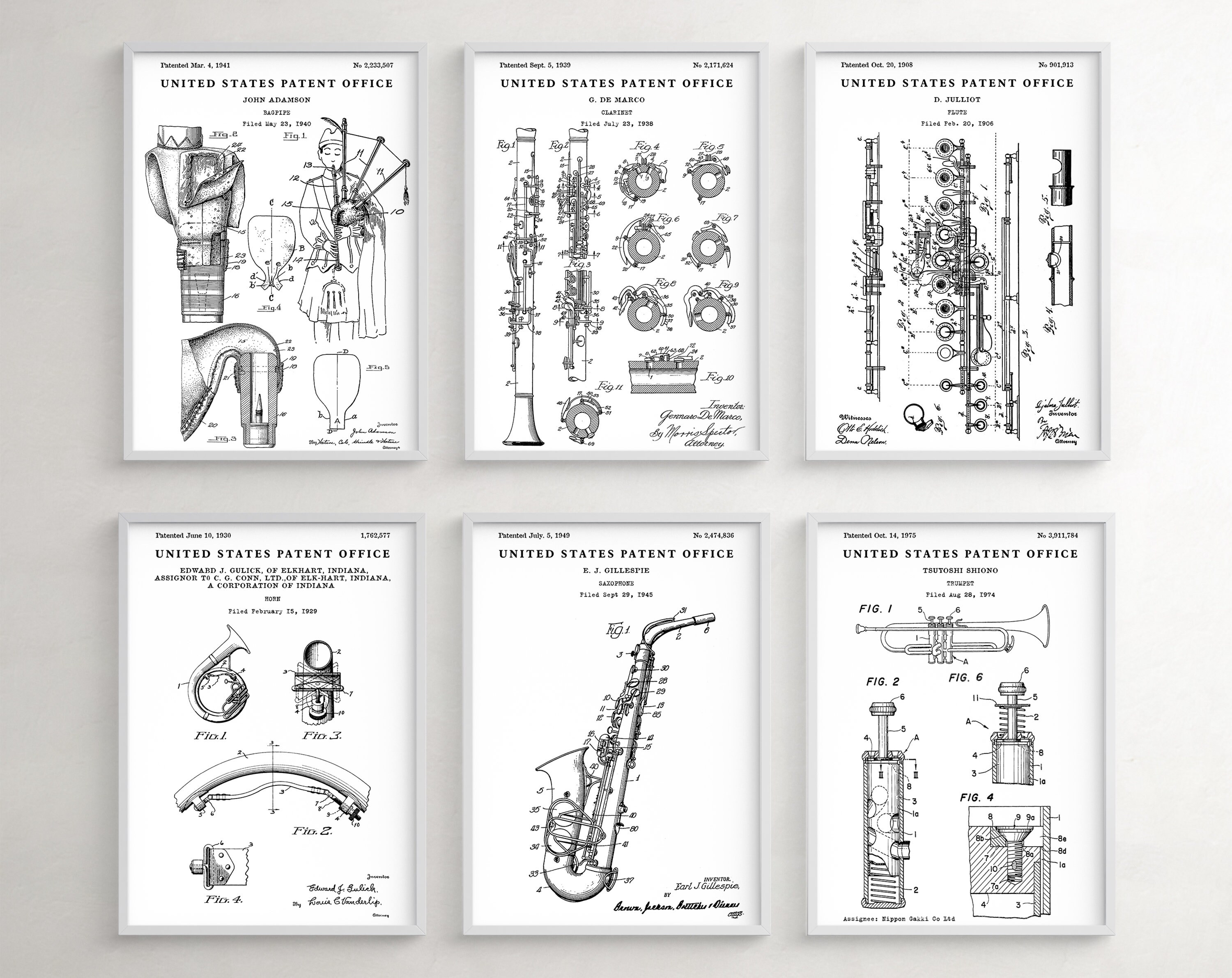 Present Instruments Wind Instruments Patent Wall Art, Musician Gift, Music Instrument ...