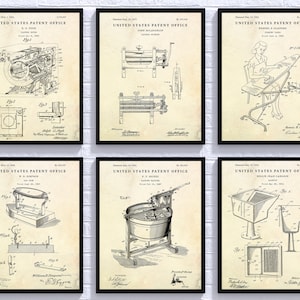 Laundry Room Decor: Vintage Patent Posters, Laundry Blueprint Wall Art, Set Of 6 Prints