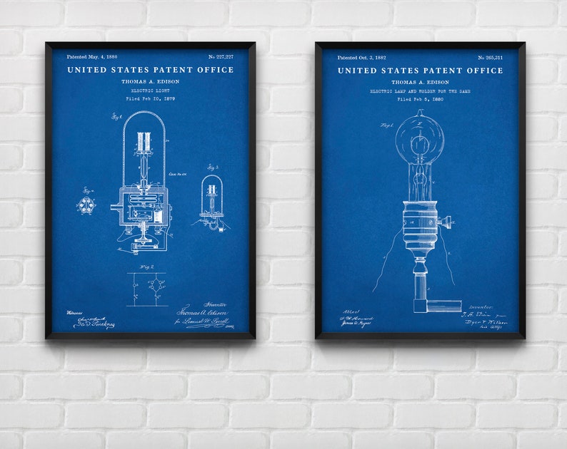 First Incandescent Light Bulb Patent Posters, Filament Lamp Inventions