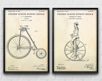 Vintage Bicycle Patent Art Print Set, Retro Cycling Decor