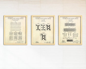 Card Games Wall Art, Cribbage Board, Bridge Card Game, Playing Cards Patent Poster, Gambling Gift, Vintage Decor, Set Of 3 Prints