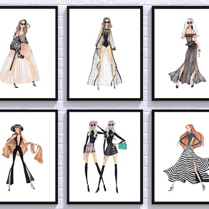 Fashion Illustration Wall Art, Girls Sketch Poster, Fashionista Gift, Girly Decor, Set Of 6 Prints