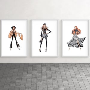 Fashion Illustration Wall Art, Fashionista Gift, Fashion Poster, Girly Decor, Girl Sketch, Set of 3 Prints