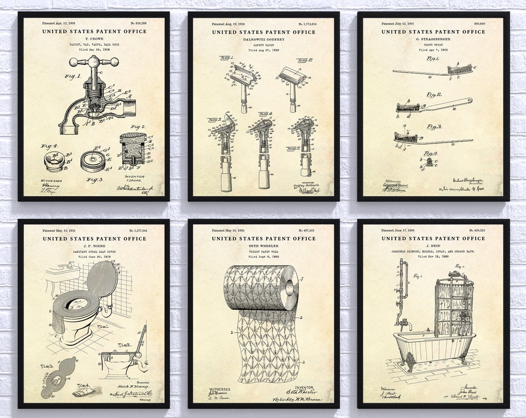 Bathroom Wall Art, Toilet Decor, Vintage Patent Posters, Set of 6 ...