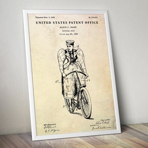 Damen Radsport Kleid 1896 Patent Druck, Radfahrer Geschenk, Mode Vintage Wandkunst, Fahrrad Poster, gewickelte Leinwand fertig zum Aufhängen