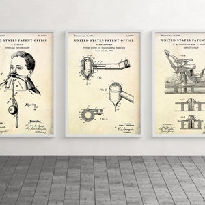 Dentist Patent Wall Art, Dentistry Inventions Stomatology Blueprint Poster, Dental Office Vintage Decor, Set Of 3 Prints