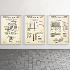 HVAC Tech Gift: Air Conditioner Patent Poster, Vintage Home Decor, Air Conditioning Inventions Blueprint Wall Art, Set Of 3 Prints