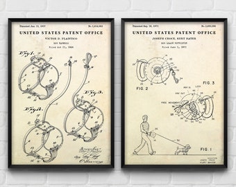 Dog Harness and Retractable Leash Patent Prints, Vintage Blueprints, Vet Decor Set of 2