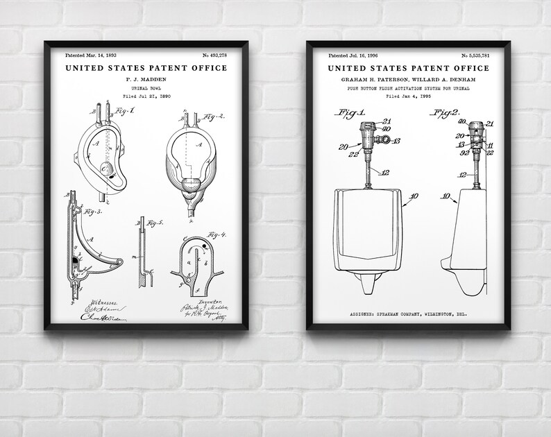 Mens Bathroom Decor: Urinal Evolution Patent Wall Art, Plumbing ...