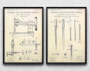 Singer Sewing Machine Patent Art Prints, Seamstress Decor (Set of 2)