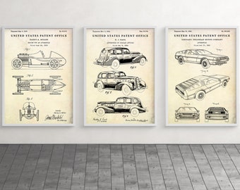 自動車デザイン 1920年特許プリント。発明品スポーツカー設計図