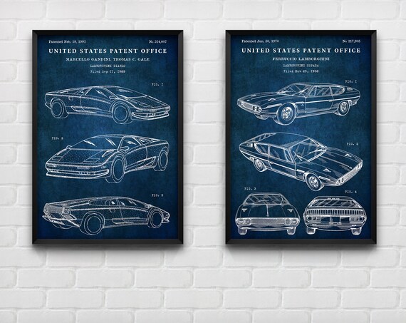 Sport Car Patent Art Prints, Supercar Blueprint Decor (set of 2