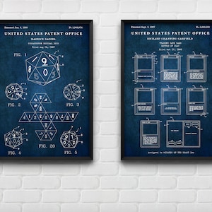 MTG Patent Art Prints: D20 Dice & Trading Card Game, Set of 2 Navy blue