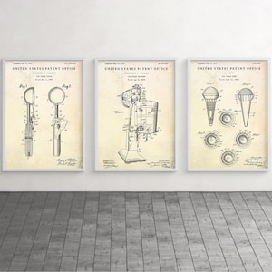 Eisdiele Dekor: Eis Patent Wand Kunst, Küche Vintage Inventions Blueprint Poster, 3er Set Drucke