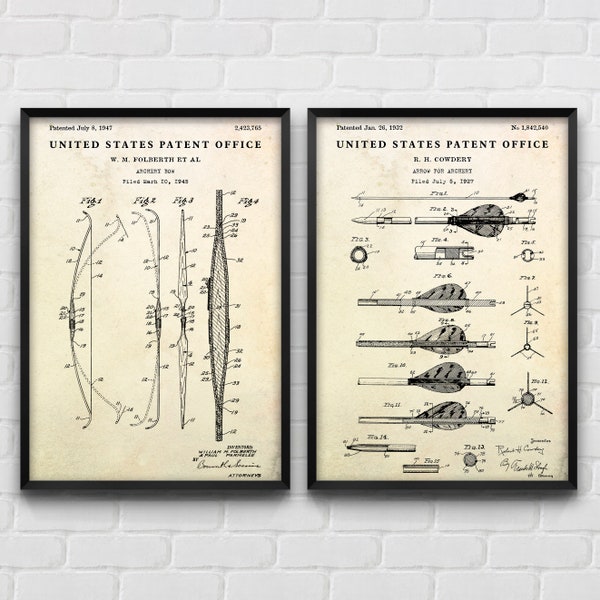 Archery Wall Art: Bow & Arrows Patent Posters, Archer Gift, Set Of 2 Prints