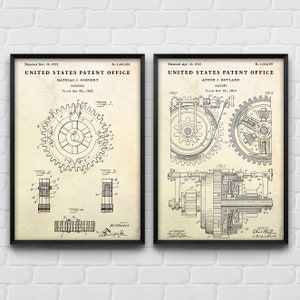 Gear Wall Art: Cogwheel & Gearing Patent Posters, Gears Blueprint, Mechanic Gift, Steampunk Decor, Set Of 2 Prints
