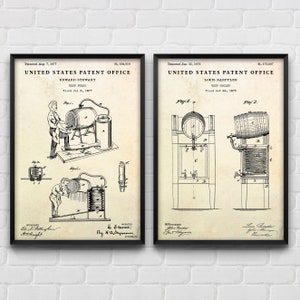 Beer Making Patent Wall Art, Blueprint Poster, Brewer Gift, Bar, Pub Brewing Vintage Decor, Set Of 2 Brewery Prints